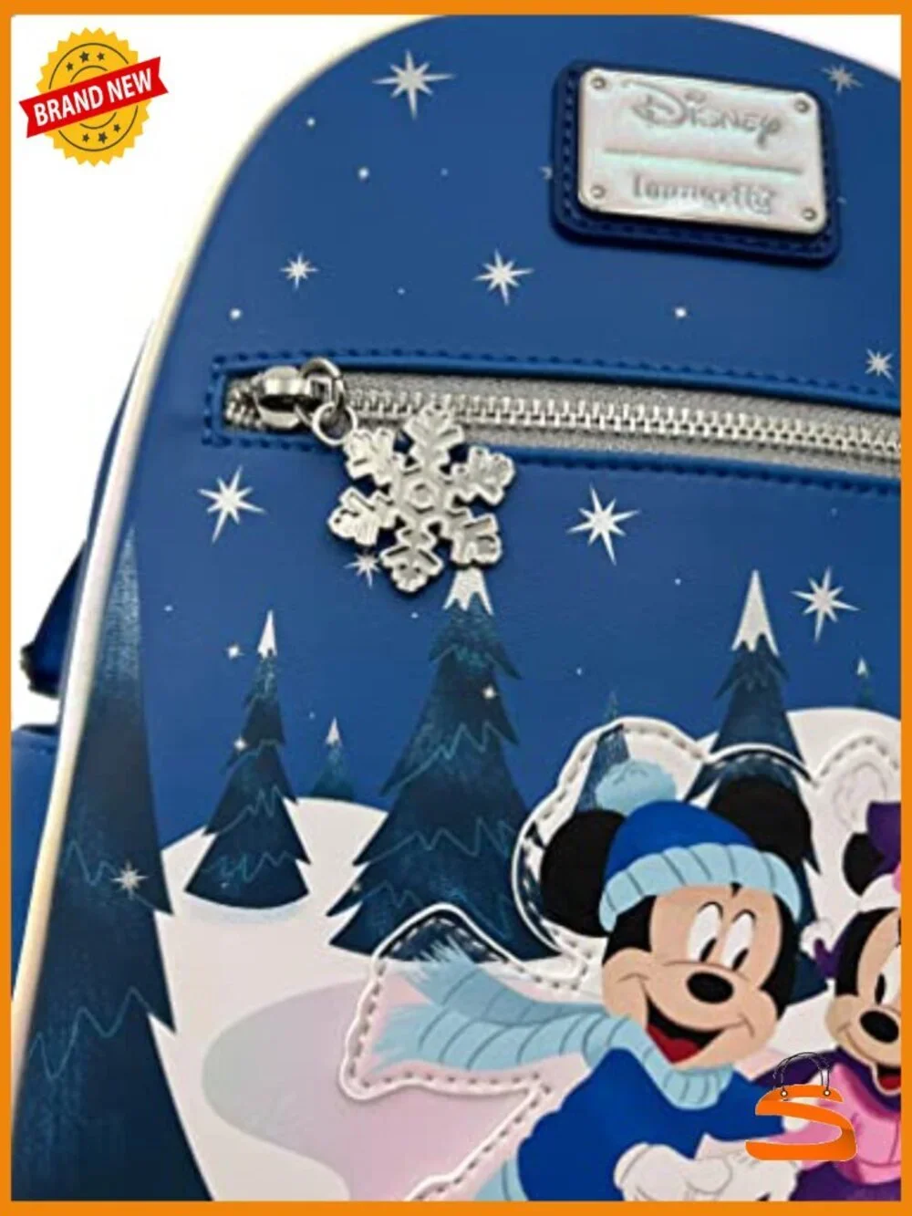 Mickey & Minnie Mouse Winter Skating Scene Double Strap Shoulder Bag